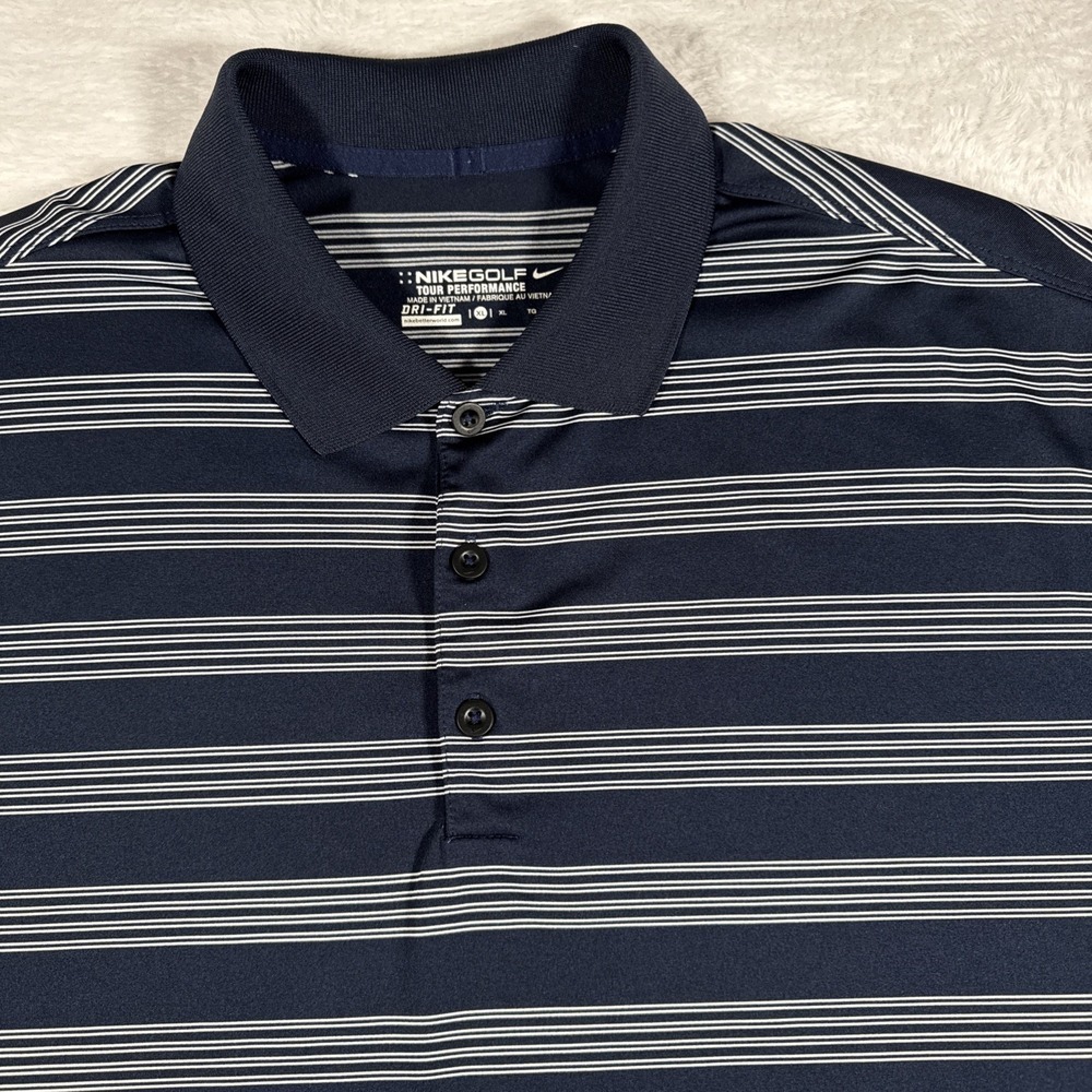 NIKE GOLF Men's Navy Blue/White Stripe SS Shirt Tour Peformance Fri-Fit  Size XL